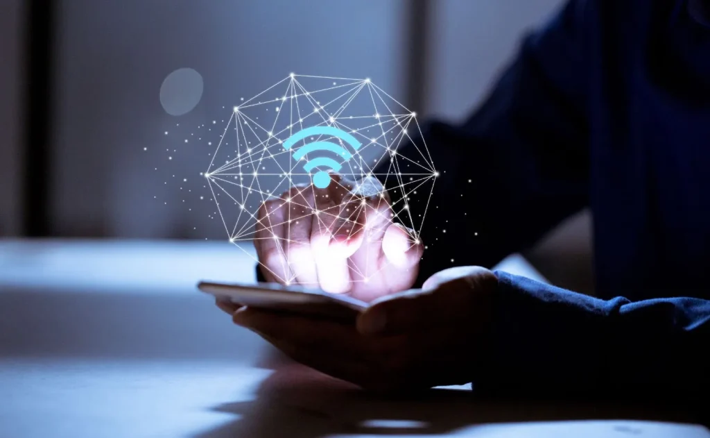 Simbol 'infinity' di atas sinyal WiFi.