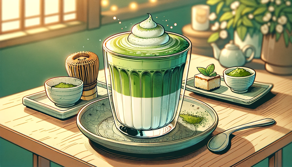 Segelas matcha latte yang creamy.